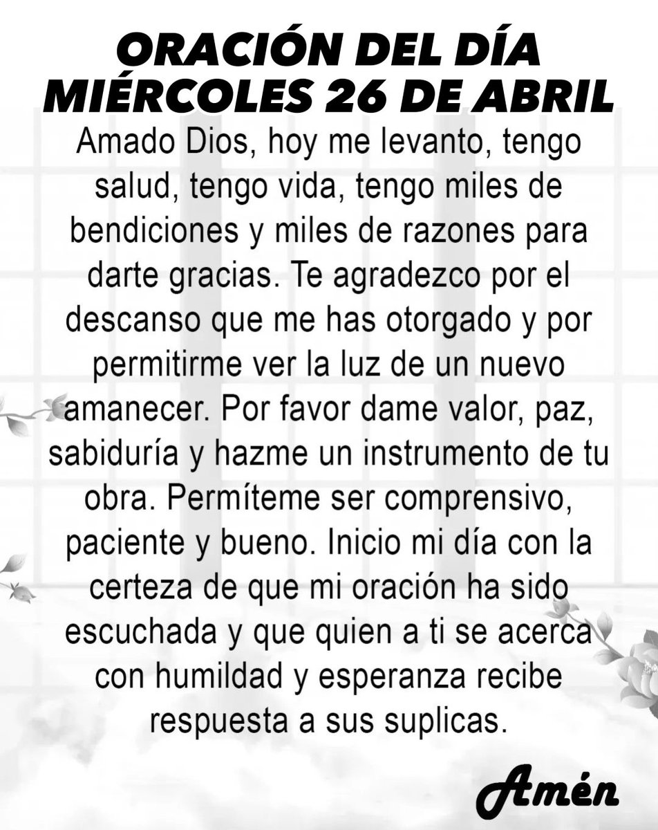 Oración del día de hoy miércoles 26 de abril de 2023.
