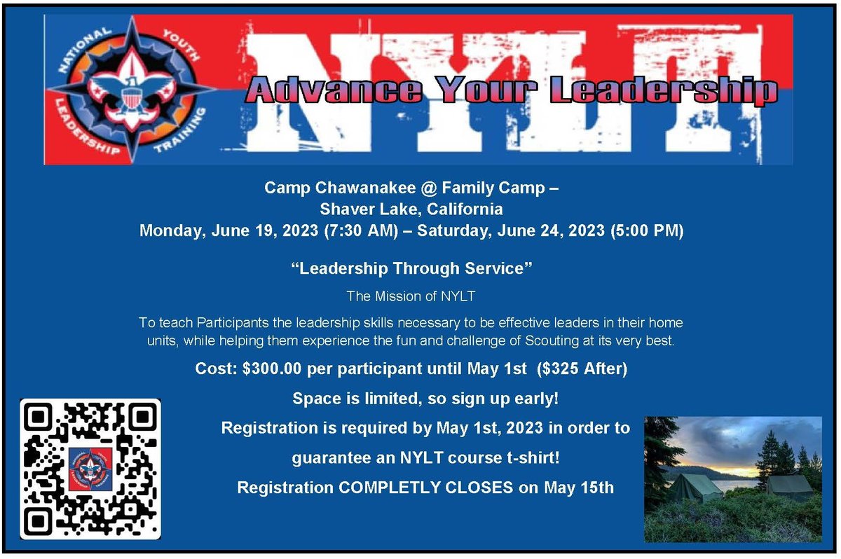 Are you interested in expanding or improving your leadership skills? Then join us at NYLT!! Early Bird 🦜Registration $300 Until May 1st ($325 after)

May 15th - 🛑FINAL DEADLINE for Registration of NYLT $325

More Information &amp; Registration
--> seqbsa.org/alumni-and-vol…