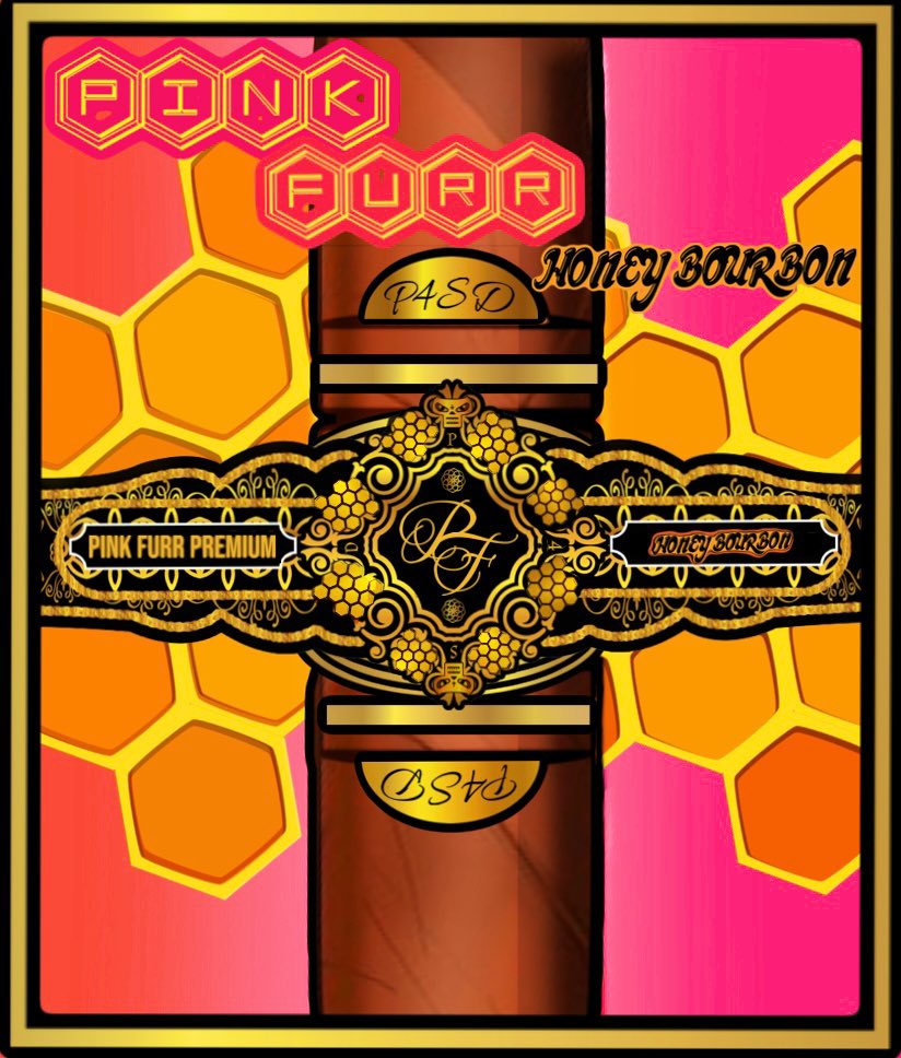 KenFt77's tweet photo. The latest addition to my Pink Furr Cigar collection … #PinkFurr Cigar label for the Honey Bourbon flavored “product line.”  @Magooush @ThePossessedNFT #3Cs #Posse https://t.co/zxrxOiGVHO