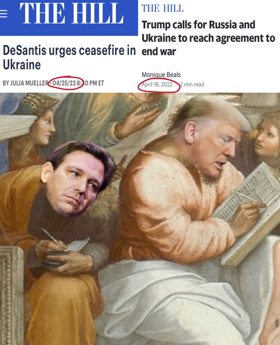 johnnymaga's tweet photo. Now that he’s down nearly 40 points in the polls, Rons new strategy includes copying Trumps positions from a year ago https://t.co/7Jpv7pratN
