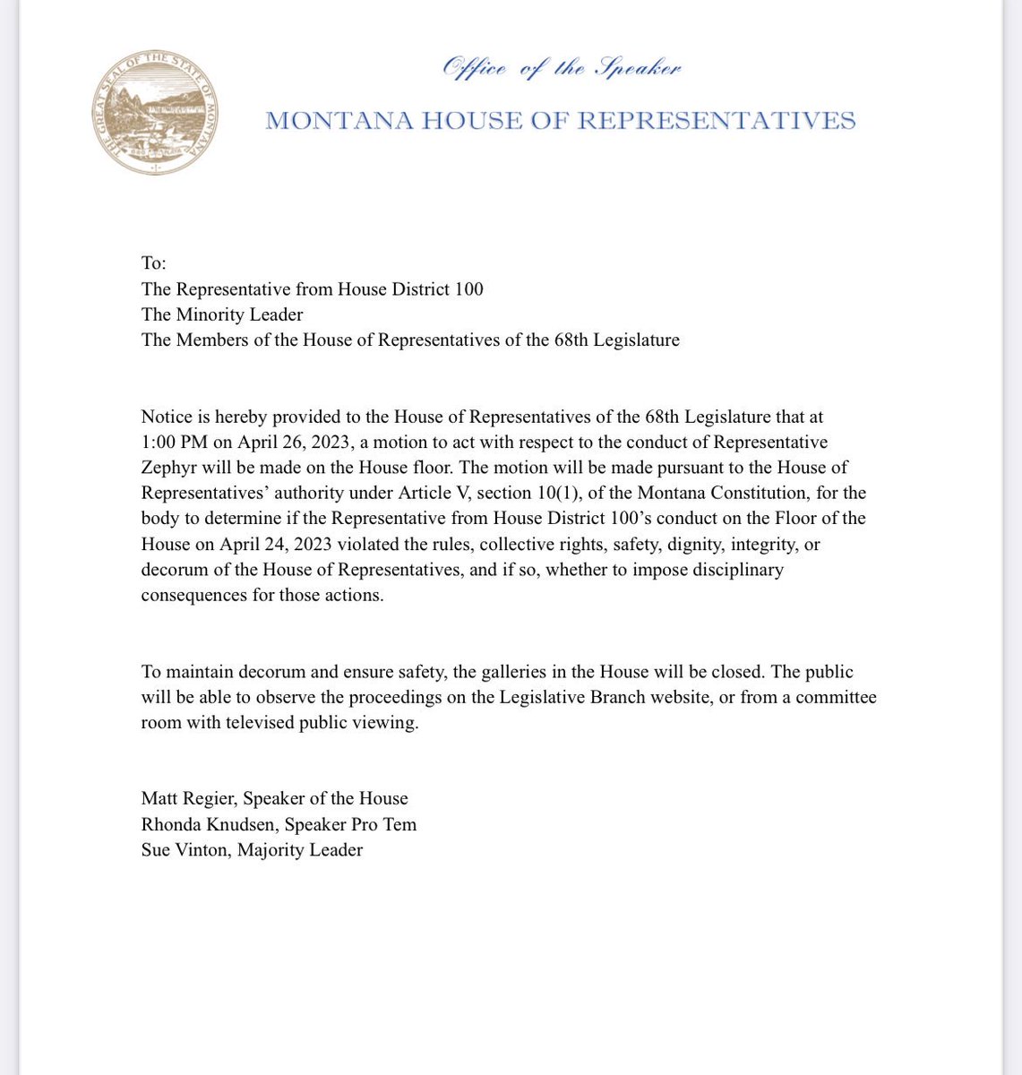 Right-wing House Majority calls a cabal tribunal-tomorrow. Hypocrisy. This session on the Sen floor, the Right’s words: baby killers, murderers, dismembering children’s body parts — and not a one of them was censured. This is fascism friends. We must prevail against it. #mtpol