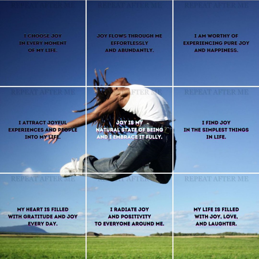 HealthUpward's tweet photo. Nine powerful Joy Affirmations

Which ones do you connect with most?

#joy #affirmations #manifestation https://t.co/iDATjBAbaX