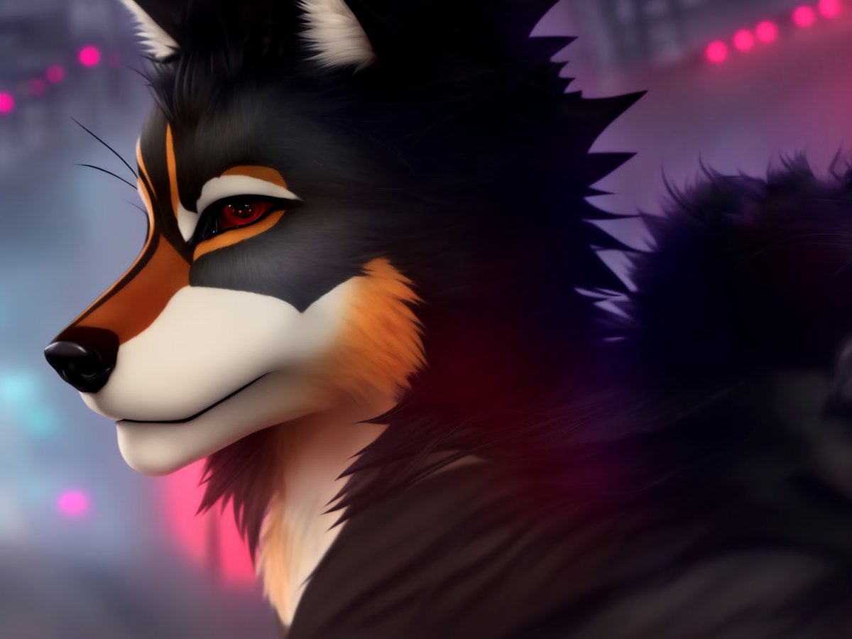 This fox is living in a futuristic world 🌃🦊🔥 With a cyberpunk aesthetic, this detailed portrait draws you in with its piercing red eyes and stunning bokeh background.  #FurryArt #Cyberpunk #BokehEffect #furryfandom #furry #furries