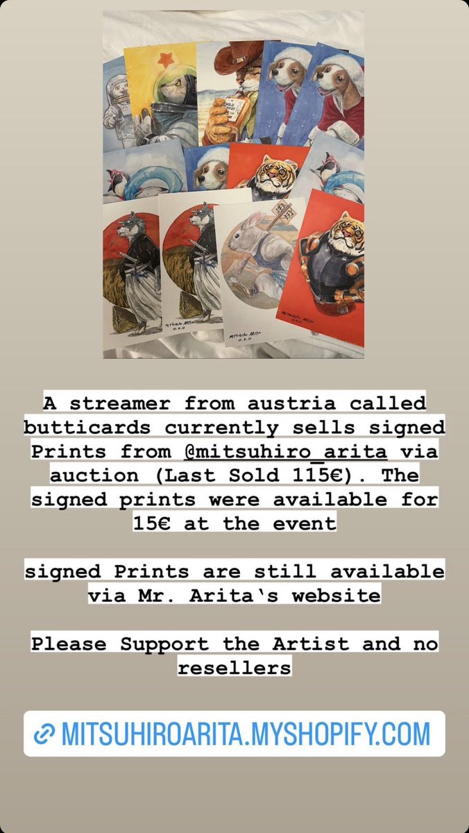 [Mitsuhiro Arita Original Collection]
*Please RT if you like.

Someone sold my original A5 card prints at the auction platform.

You don't need to purchase Mitsuhiro Arita’s original products from the resellers.

The first volume of the original A5 cards, Animals in Suits is