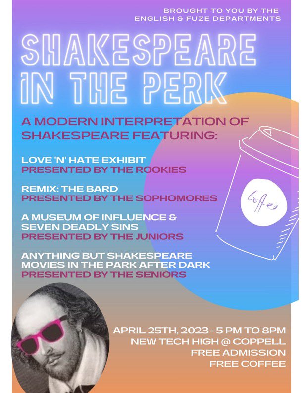 Bence_EDU's tweet photo. HUGE thanks to @coppellisdef @NewTechCoppell learners, admin, staff, parents, especially outside evaluators, Coppell board members ! You all make this incredible #ShakespeareInThePerk project possible! @they_lead @beatty_tweets @samuglow @kgbroadstreet https://t.co/9bHrUHaRXW