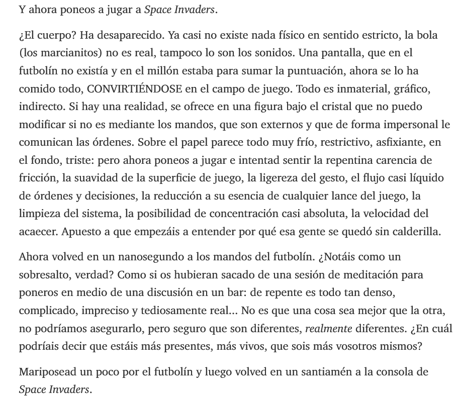 marbasch's tweet photo. Volver a jugar al pacman y al arcade (lo que supimos llamar fichines y flippers), me hizo acordar a este pasaje de The Game, de @bariccoale. Traten de obviar la traducción ibérica. Futbolín y millón = metegol y flipper / arcade. El cuerpo en la #transiciondigital
#DICCTraDi https://t.co/eBJwxXOamA