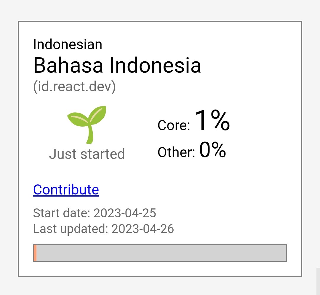 resir014's tweet photo. And with that, the Indonesian translation work for the new React website has also started! 🎉

For more info on how to get started, feel free to contact me, @zainfathoni, @__r17x, or @mhaidarhanif. https://t.co/pb7WlvSGbf