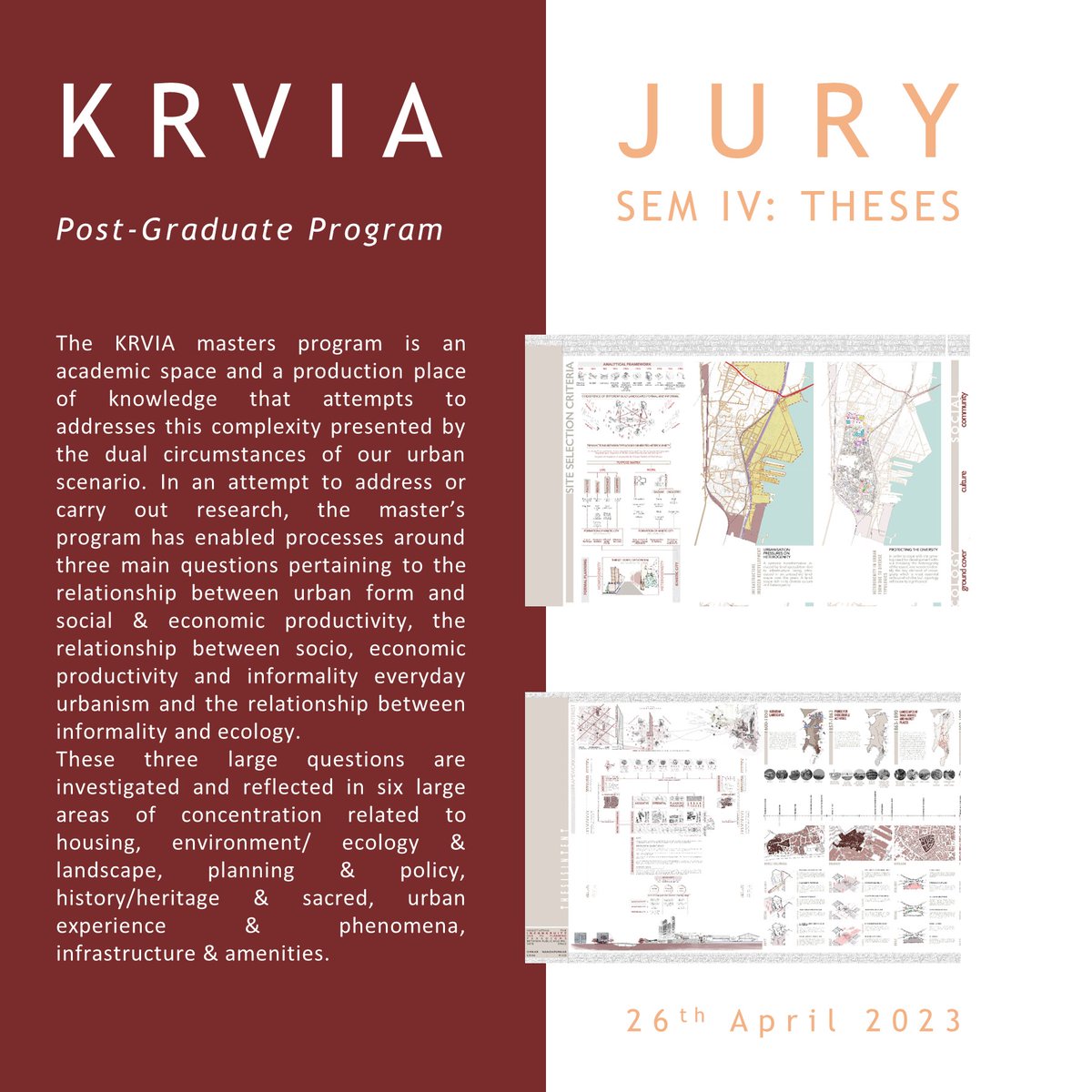 KrviaNews's tweet image. KRVIA M.Arch Sem 4 Theses Jury

#krviamasters #kriva #postgraduateprogram #theses #research #urbanconservation #urbandesign