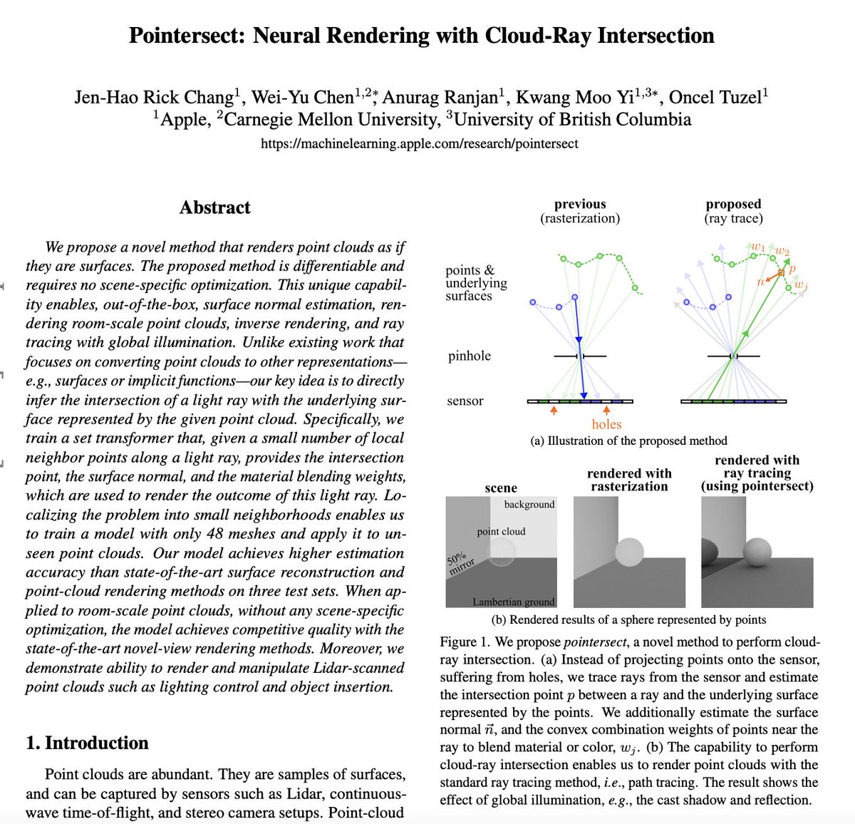 Pointersect: Neural Rendering with Cloud-Ray Intersection 

abs: arxiv.org/abs/2304.12390