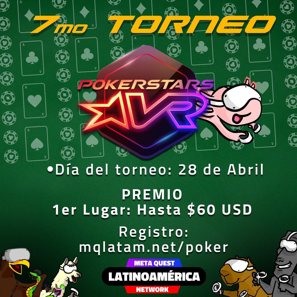 MetaQuestLatam's tweet photo. Ya están abiertas las inscripciones para el septimo torneo de Pokerstars de la comunidad!! En el cual puedes ganar hasta *60USD*. Todos los detalles los pueden encontrar en el grupo de WhatsApp https://t.co/HkOOSc71SN Mucha suerte a todos los participantes!! https://t.co/Bqn6X8VBs6