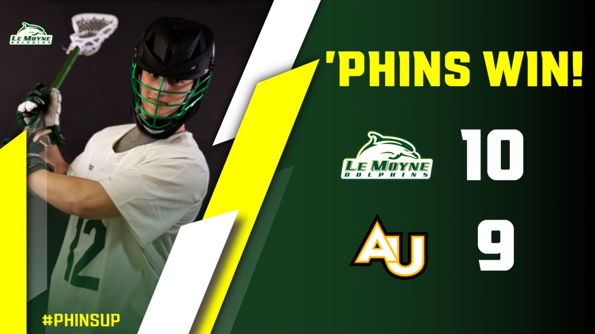 We used a 9-1 run en route to a 10-9 victory over fifth-ranked Adelphi! The Victor guys, Lambert and Pezzimenti, each had three goals and one assist. Vavonese finished with eight saves as we held the Panthers scoreless for over 32 minutes. #PhinsUp