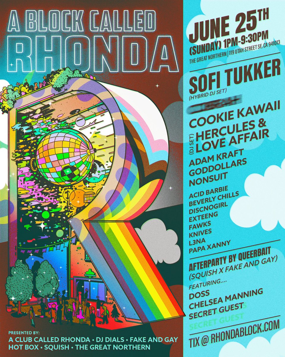 sofitukker's tweet photo. Let's gooo! 🔥We can't wait to be back in San Fran on June 25th to play A Block Called Rhonda for SF Pride! 🏳️‍🌈

# Bob's Dance Shop, @RhondaINTL 

Pre-sale starts NOW, use code PLEASURE!

06/25 Tickets:
https://t.co/uyexHd3mGJ https://t.co/p6O1mmY1Nk