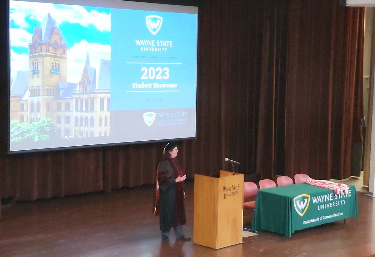 Our first @wsu_com <a href="/WSUComGrad/">Wayne State Communication Graduate Programs</a> Student Showcase is a huge success: from VR, empirical research, Metro Arts television show, international teaching to films, portfolios and more -- so many cool projects being realized by students through courses in our department! #warriorstrong