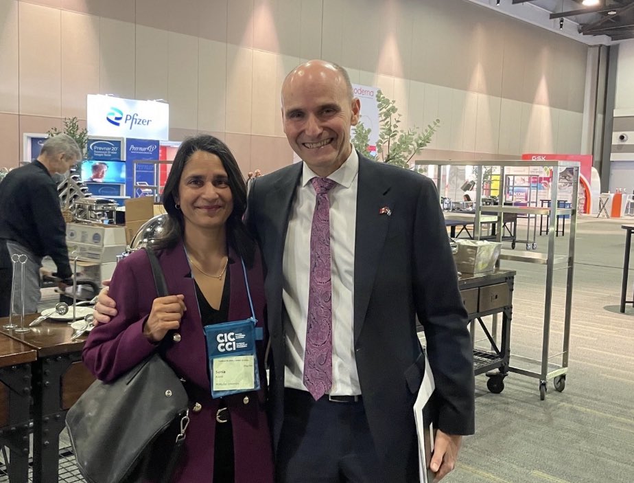 DrSoniaAnand1's tweet photo. Honoured to hear opening address by Minister of Health @jyduclos and to present South Asian research @COVIDimmunityTF at Canadian Immunization Conference 2023.@McMasterScience https://t.co/x3ro209fHq