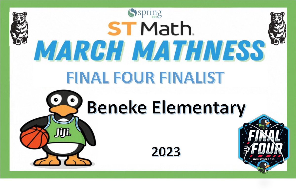 CRYSTAL ST JULIAN (@crystalstjulia2) on Twitter photo Congratulations to <a href="/BenekeBears/">Beneke Elementary</a> for their 2nd place🥈finish in <a href="/SpringISD/">Spring ISD</a> Elementary ST Math🐧 March Mathness Tournament. Our furry friend, JiJi🐧 was honored to celebrate the scholars accomplishments! @SpringISD_Super <a href="/SISD_CoA/">K. Cuellar</a> <a href="/LaTracyHarris/">LaTracy Harris, Ed.D</a> <a href="/KAndersonEduc8/">Kelli Anderson</a> <a href="/MathGalvan/">Aurora Galvan</a> Congratulations to <a href="/BenekeBears/">Beneke Elementary</a> for their 2nd place🥈finish in <a href="/SpringISD/">Spring ISD</a> Elementary ST Math🐧 March Mathness Tournament. Our furry friend, JiJi🐧 was honored to celebrate the scholars accomplishments! @SpringISD_Super <a href="/SISD_CoA/">K. Cuellar</a> <a href="/LaTracyHarris/">LaTracy Harris, Ed.D</a> <a href="/KAndersonEduc8/">Kelli Anderson</a> <a href="/MathGalvan/">Aurora Galvan</a>