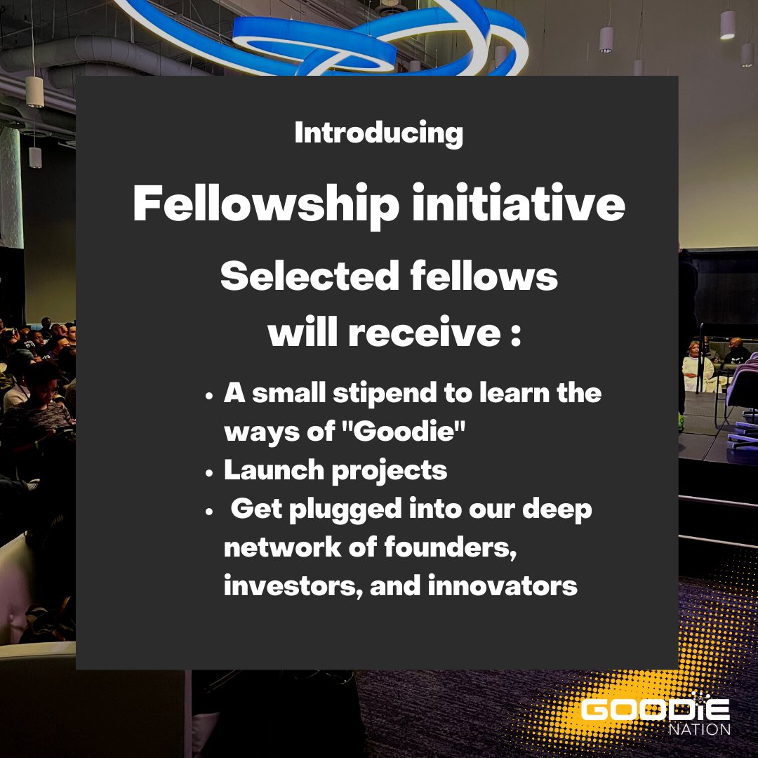 goodienation's tweet photo. We're excited to welcome our second batch of fellows to Goodie Nation, and provide access and opportunity to the next generation of startup coaches, community builders, and marketers.
Apply here https://t.co/I4TZirHcOc
#TechDoneRight #SupportGoodie #CommunityBuilding https://t.co/eAvIGUICBb