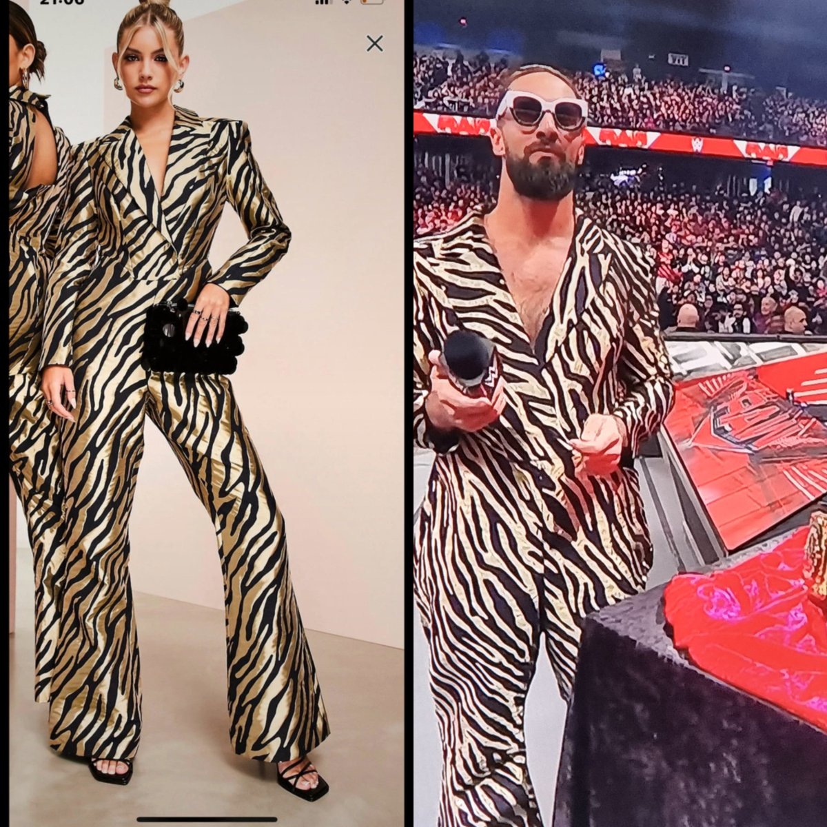 BeccaFreestone_'s tweet photo. When @WWERollins has the exact same @asos jumpsuit you've been lusting over and debating buying on @vinted for the last 3 weeks.

Decision made.

#MondayNightRAW #MondayNightRollins https://t.co/gaVXb7HsDB
