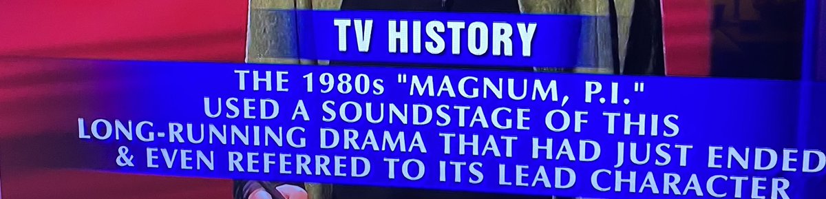 Parker5050's tweet photo. Final Jeopardy question tonight…the #H50 legend lives on and will forever be linked to #MagnumPI 
@PLenkov @magnumpi https://t.co/ijz15lxihG