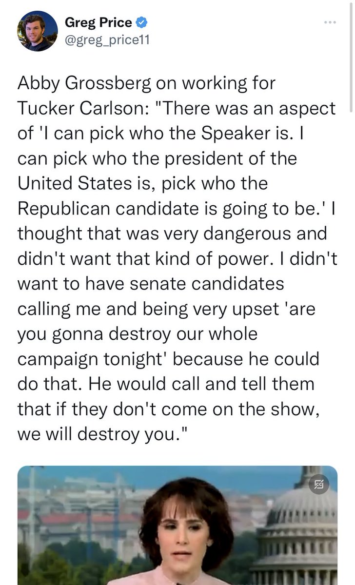 A source who is a former Fox News employee tells me Abby Grossberg never once met Tucker Carlson during her time as his booker.

She worked out of the Fox NYC office while Tucker spent all his time in his home studios in Maine and Florida.

That mysteriously goes unmentioned in