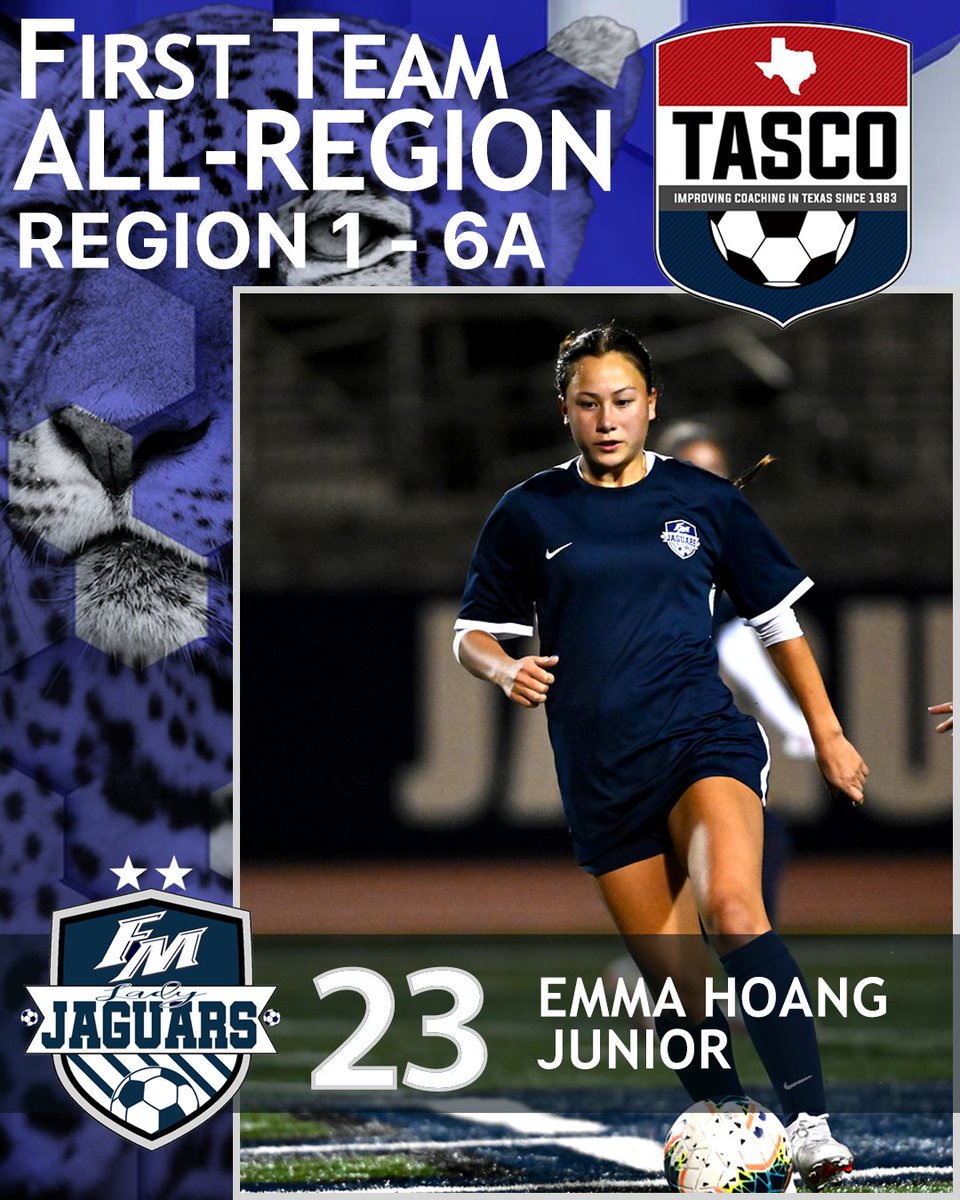 FMHS Lady Jags Soccer (@fmladyjagsoccer) on Twitter photo Amazing honor for a player who never quits!
Congrats <a href="/emma_hoang05/">Emma Hoang</a> - Chosen by <a href="/tasco/">Terri Crabb</a> as First Team All-Region 1-6A in the midfield Amazing honor for a player who never quits!
Congrats <a href="/emma_hoang05/">Emma Hoang</a> - Chosen by <a href="/tasco/">Terri Crabb</a> as First Team All-Region 1-6A in the midfield