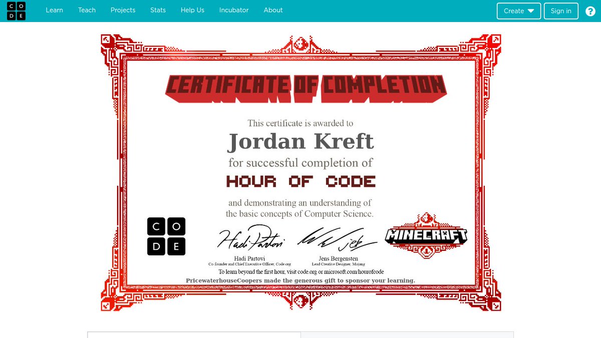 JordanKreft4's tweet photo. I just completed my hour of code and it is just as fun and educational as I remember from my earlier education! #unietd #hourofcode @COE_UNI https://t.co/mjllSfGLhM