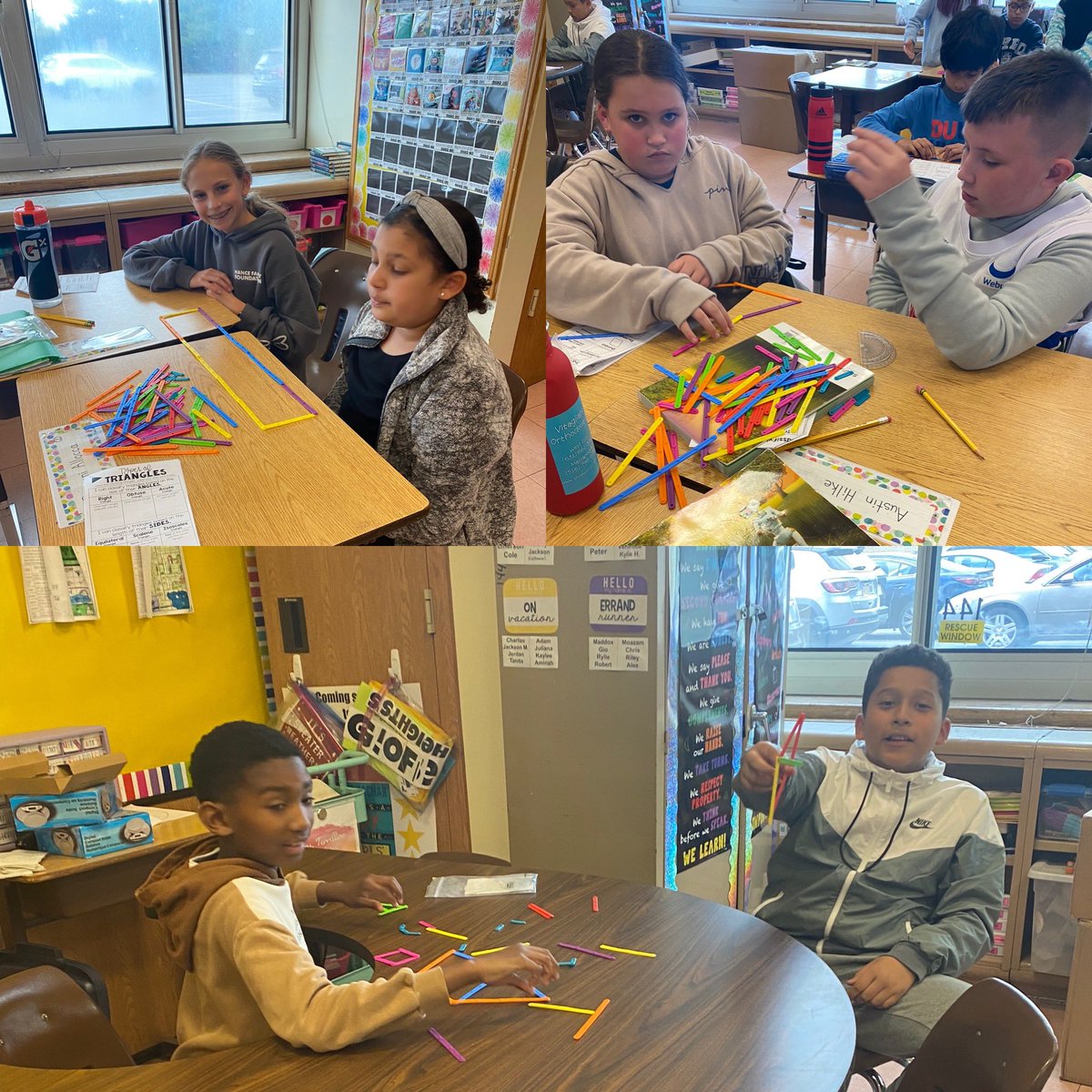 MrsTerrillion's tweet photo. We had a great time using our Exploragons to classify different triangles and quadrilaterals today in math class! @IslandtreesMMS https://t.co/g0GnL2ihf0