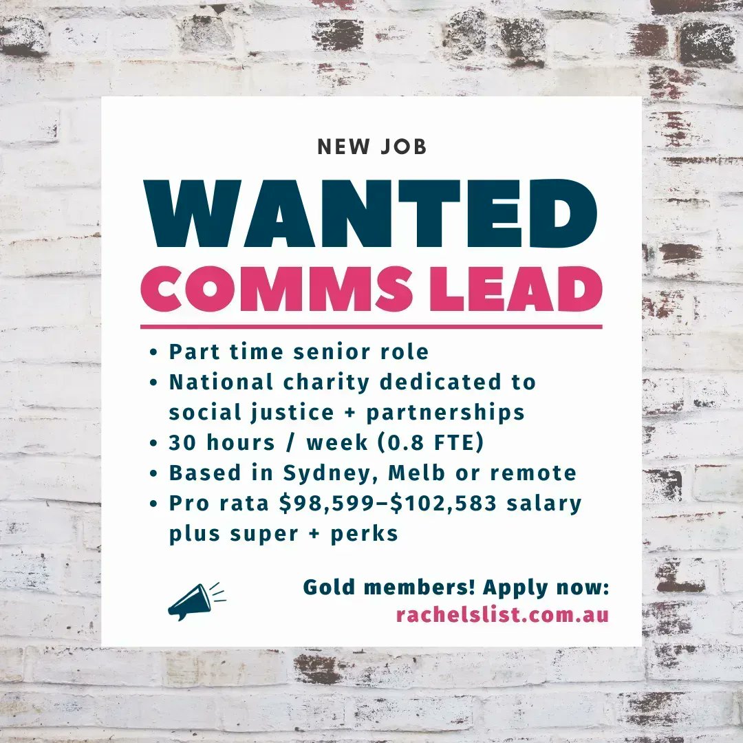 RachelsList's tweet image. STILL OPEN: Part-time senior communications lead, national charity, social justice + partnerships (SYD, MELB, REMOTE) buff.ly/3GC8Rmu #commsjob #commswork