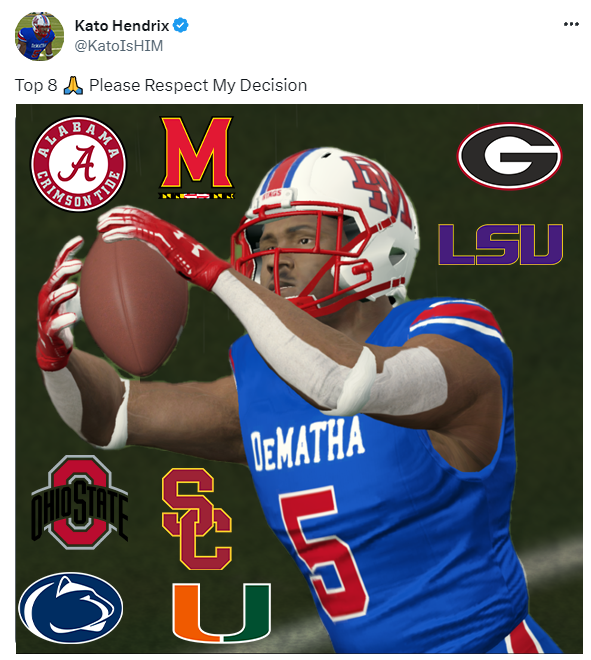 ReezonnSports's tweet photo. 5 Star WR Drops His top 8 Schools &amp; Then Faces Bishop Sycamore! Full video here: https://t.co/7n6t53Yohn https://t.co/hdu1SXGzAI