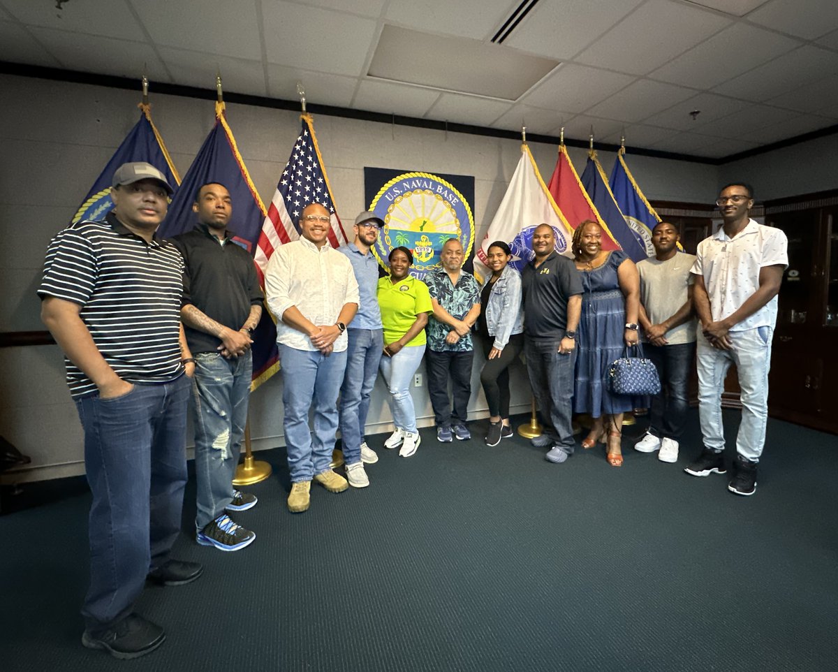 NAVAL BASE GUAM (April 26, 2023) – U.S. Naval Base Guam (NBG) Executive Officer Cmdr. Phil Smith, third from left, along with NBG Sailors and civilians, wear denim to stand in solidarity with sexual assault victims for #DenimDay. #TeamNBG #RespectProtectEmpower #SAAPM2023