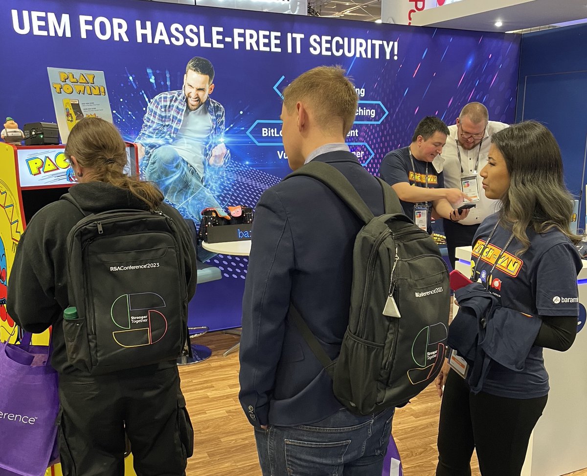 baramundiWORLD's tweet image. #RSAC2023 attendees are having fun being #PatchMan and learning how everyday #ITsecurity &amp;amp; #patchmanagement doesn't have to be such a grind w/ our #automated #UEM solutions. Stop by, pick up a t-shirt, meet #baramundiBert &amp;amp; learn about our 30-day #free trial.