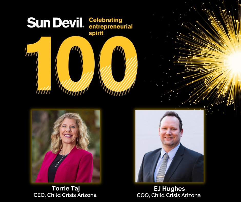 Congratulations to Child Crisis Arizona’s CEO, Torrie Taj, CFRE and Chief Operating Officer, EJ Hughes, on their achievement of being named in this year’s Sun Devil 100!

#SunDevil100 #ASU #ArizonaState #Alumni #ChildCrisisArizona #SafeKidsStrongFamilies #NonprofitLeadership