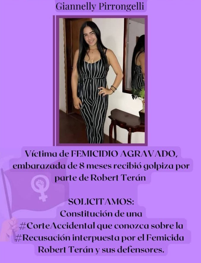 manuelita1504's tweet photo. #25Abr
Caso Giannelly Pirrongelli
SE CUMPLIÓ 1 AÑO ESPERANDO LA
#SentenciaFIRME
La defensa del #Femicida #RobertTerán al #Recursar a la #CorteDeApelaciones aspira a que se repita el #Juicio; que los testigos y expertos "NO" puedan acudir a las audiencias
#JusticiaParaGinaYSuBebé https://t.co/6VzR3WmS67