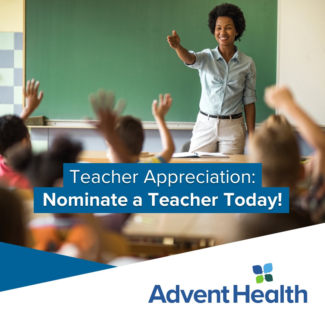 Teachers and school staff do so much for their students, that’s why AdventHealth wants to recognize one exceptional school per county in Central Florida to receive a Teacher Appreciation Celebration. Use the link below to nominate a deserving teacher near you! The nomination