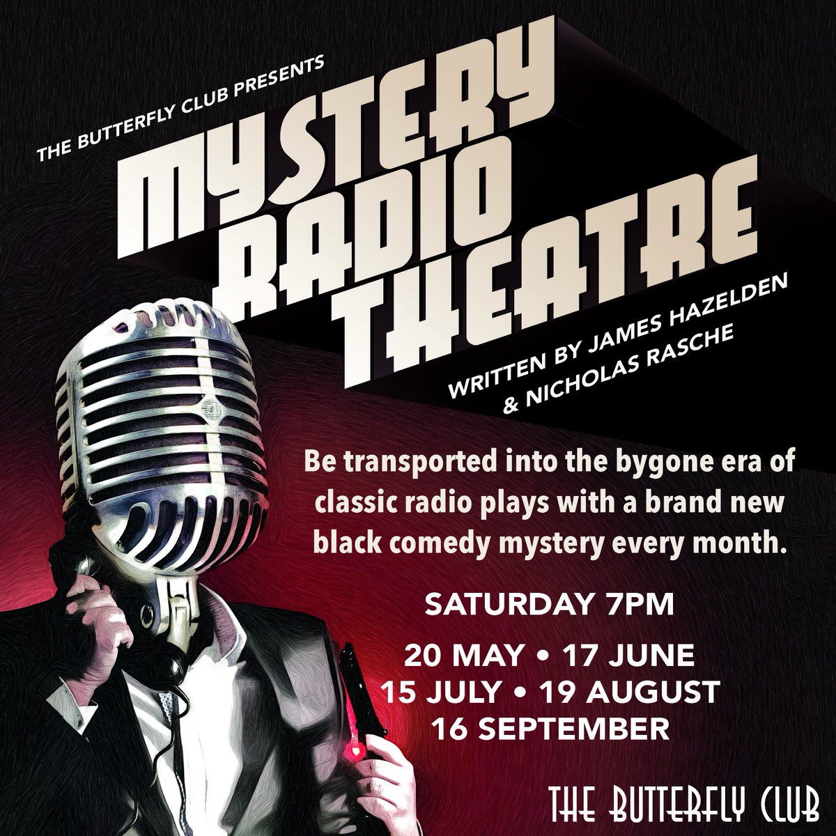 Five new comedy mysteries. One a month. Cocktails, laughs and thrills at @butterflyclub Book now. thebutterflyclub.com/show/mystery-r…