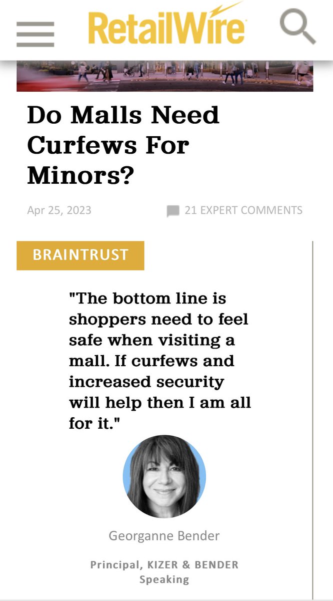 kizerandbender's tweet image. The bottom line is shoppers need to feel safe when visiting a mall. If curfews and increased security will help then I am all for it. #RetailWire 

retailwire.com/discussion/do-…