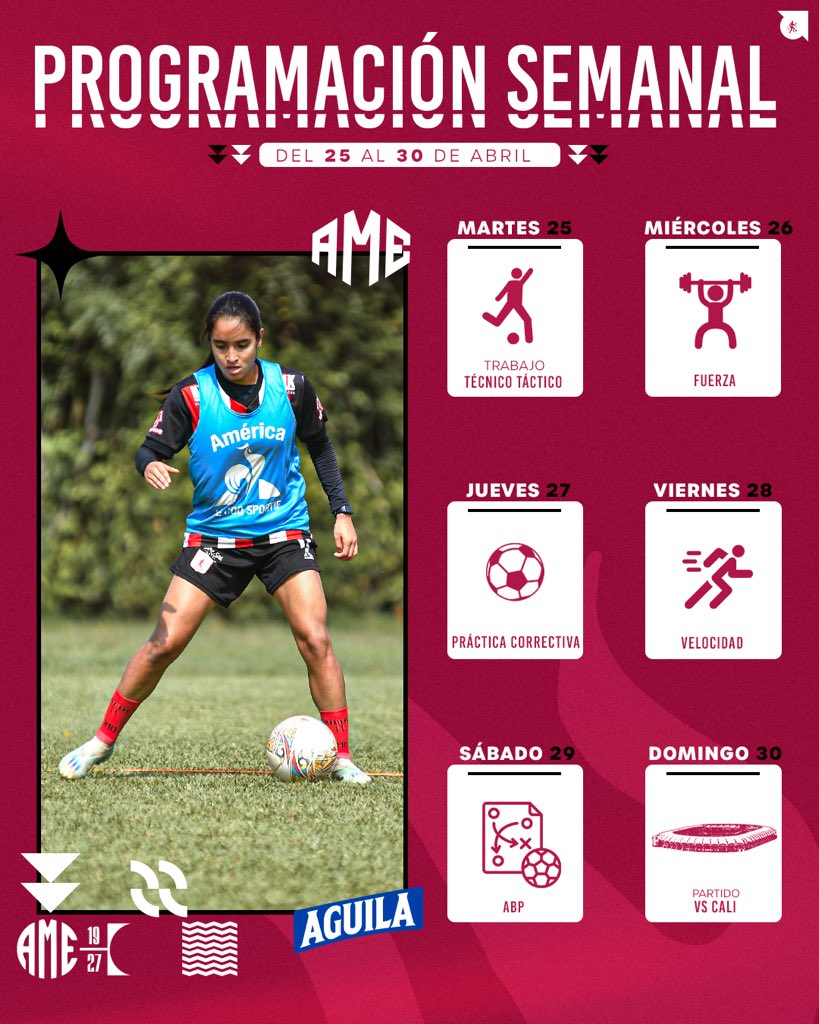 AmericaCaliFem's tweet photo. 🗓️ Así nos preparamos esta semana para afrontar el clásico el próximo domingo en el Pascual. 🏟️ https://t.co/adAfCE1CBf