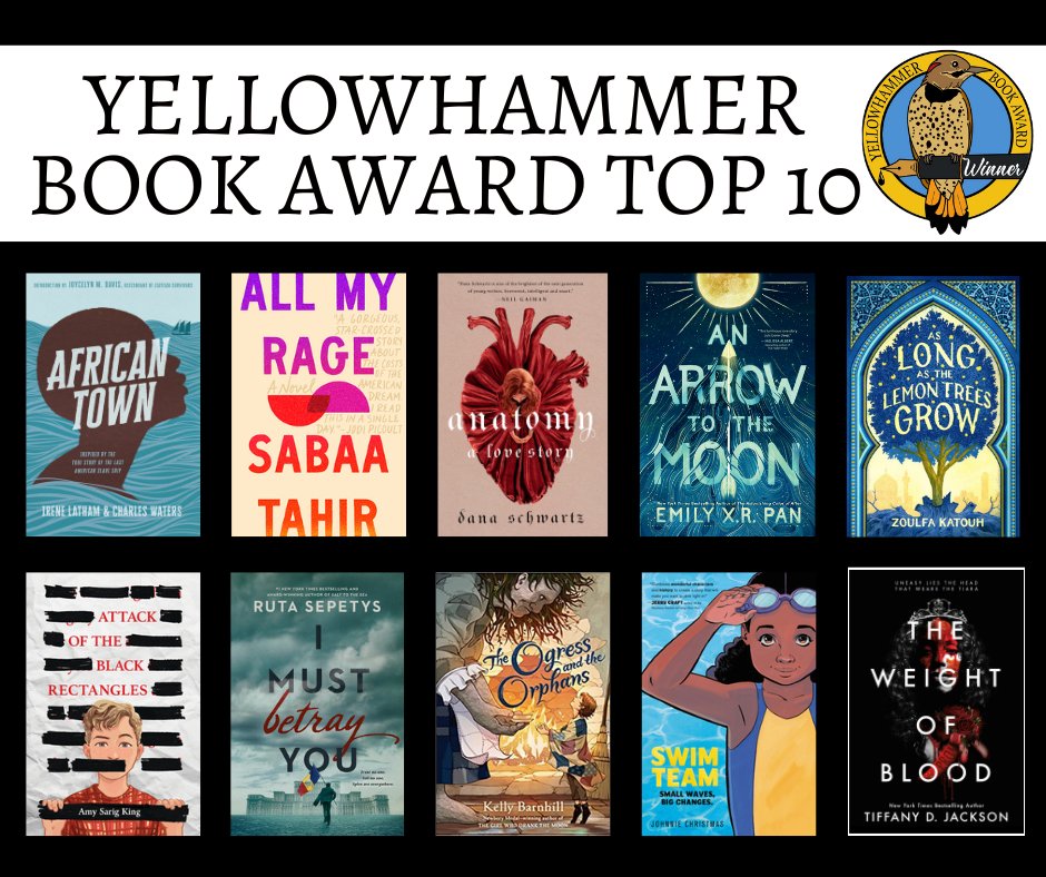 ASLA Book Award Committee is proud to present the Yellowhammer Top 10 for 22-23. This list is made up of mg and ya books from 22 and selected for literary merit, instructional app, and teen appeal. Check back later this week as we name our winners and honors! #ALLibraries #ASLW23