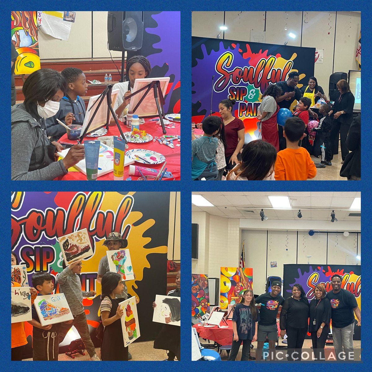 Family Fun with Soulful Sip and Paint featuring Artist Randy Walters. Ms Savage organized an amazing opportunity for our students and families. Dancing,Games, Laughter, and Art filled the room! ⁦@HEShusky_FCPS⁩ ⁦@MrsChelseyShaw⁩ ⁦@FCPSPrinKSeiss⁩