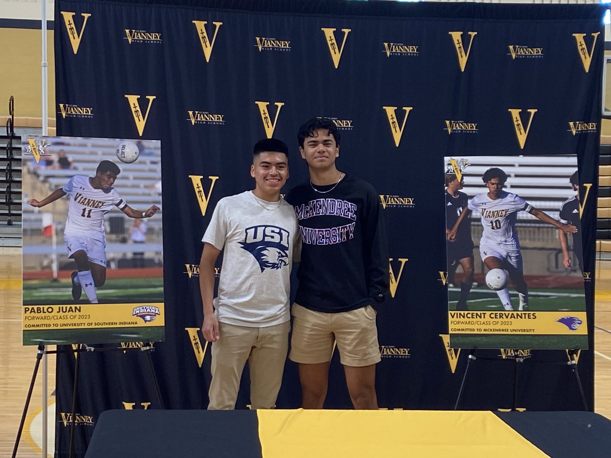 Vianney_Soccer's tweet photo. Congrats Vinny and Pablo on signing your National Letters of Intent today!! @vianneygriffins @USI_msoc @McK_Soccer https://t.co/8iwNVqQzc9