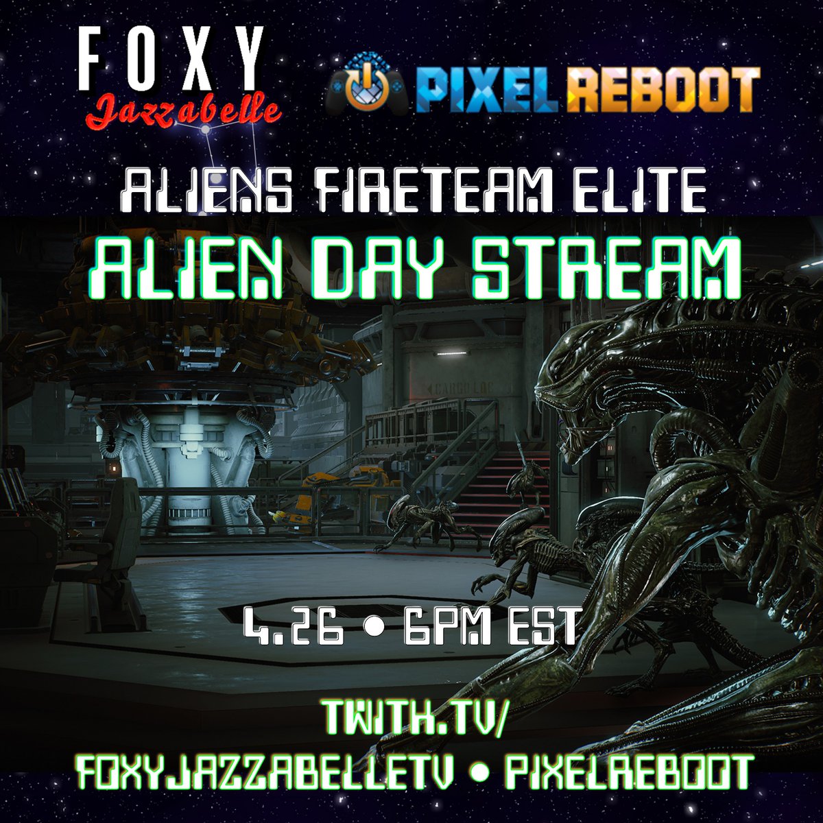 FoxyJazzabelle's tweet photo. Tomorrow evening, I will be joining @PixelReboot for some @AliensFireteamE gameplay in celebration of #AlienDay, the new game content drops, and release on Nintendo Switch!
6PM EST!
Be there, Marines!
https://t.co/XKj0fi8DPY
https://t.co/pbL9KnqvCs https://t.co/IsDRXLtvtp