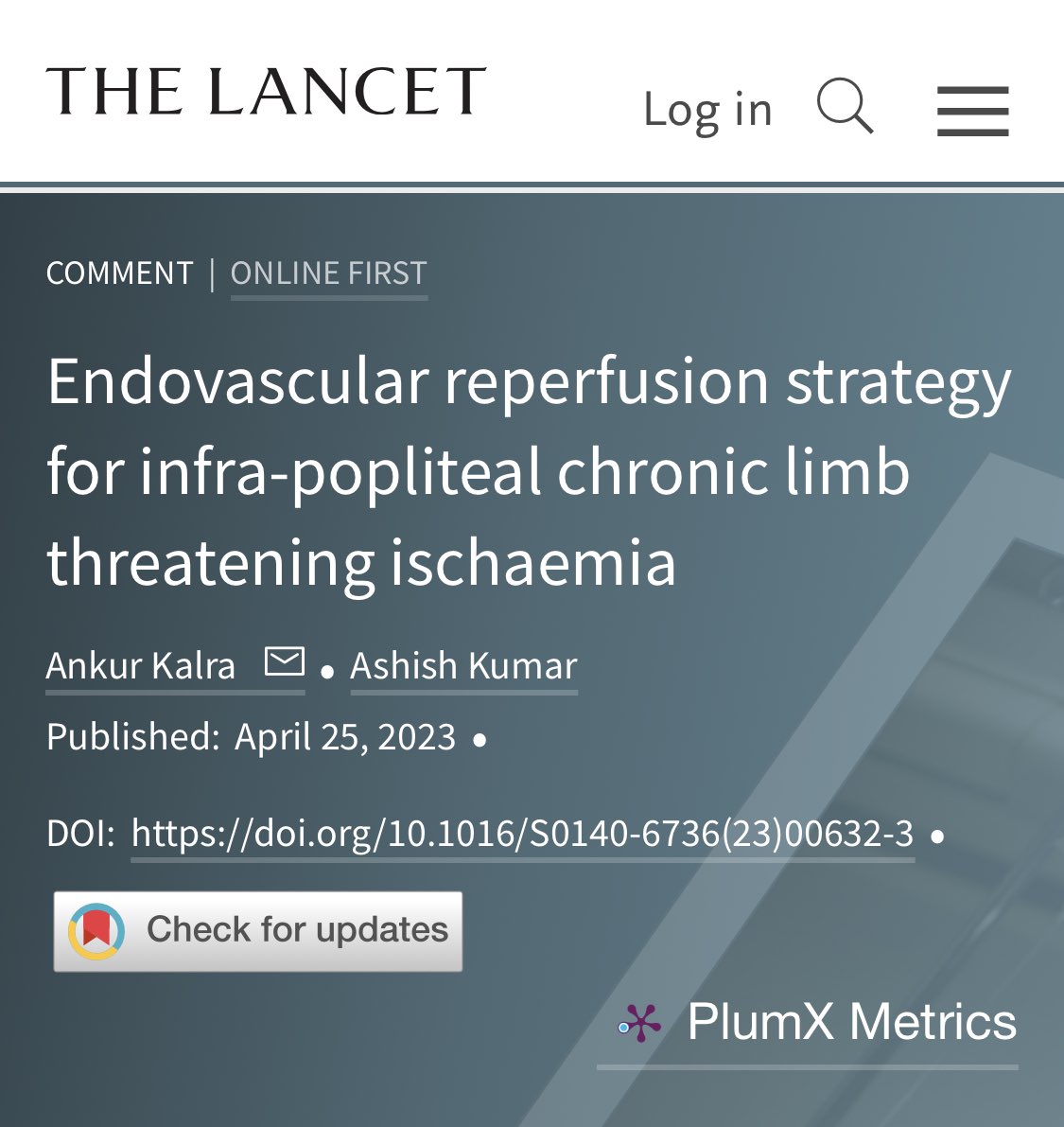 Endovascular reperfusion strategy for infra-popliteal chronic limb threatening ischaemia—invited commentary on BASIL-2 trial, out now in @TheLancet. thelancet.com/journals/lance…