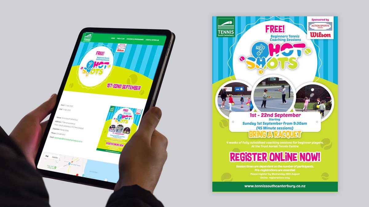 yellowdesignnz's tweet photo. Digital posters and a website; a great channel to distribute information about Tennis events and activities. #timaru #timarunz #portfolio #portfoliowork #websitedesign #websitedesigner https://t.co/Yc1gPBbTVN
