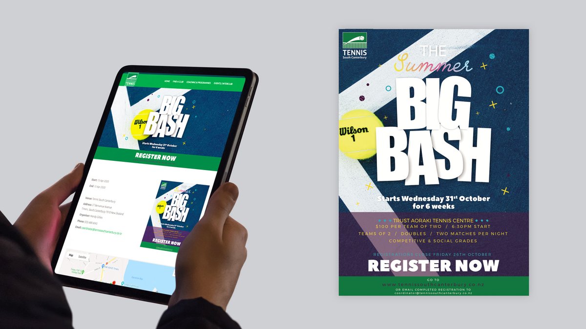 yellowdesignnz's tweet photo. Digital posters and a website; a great channel to distribute information about Tennis events and activities. #timaru #timarunz #portfolio #portfoliowork #websitedesign #websitedesigner https://t.co/Yc1gPBbTVN