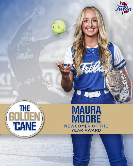 Congratulations <a href="/mauramooree/">Maura Moore</a> on earning the Newcomer of the Year award at the 2023 #GoldenCane Awards, presented for making an immediate athletic impact for the Hurricane softball team!