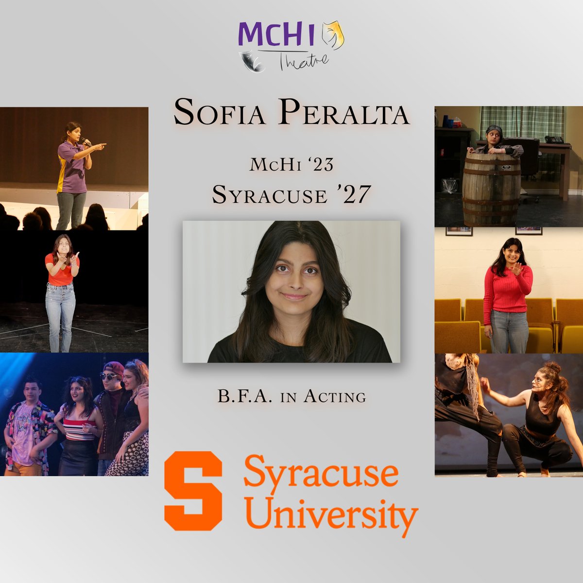 mchitheatre's tweet image. We are so excited to announce that Sofia Peralta has committed to Syracuse University to pursue a B.F.A. in Acting with a full tuition scholarship of over $60,000 per year! Congratulations, Sofia!

@McHiPride @McAllenISD @McallenHigh @Mchi_Yearbook @mcallenfinearts