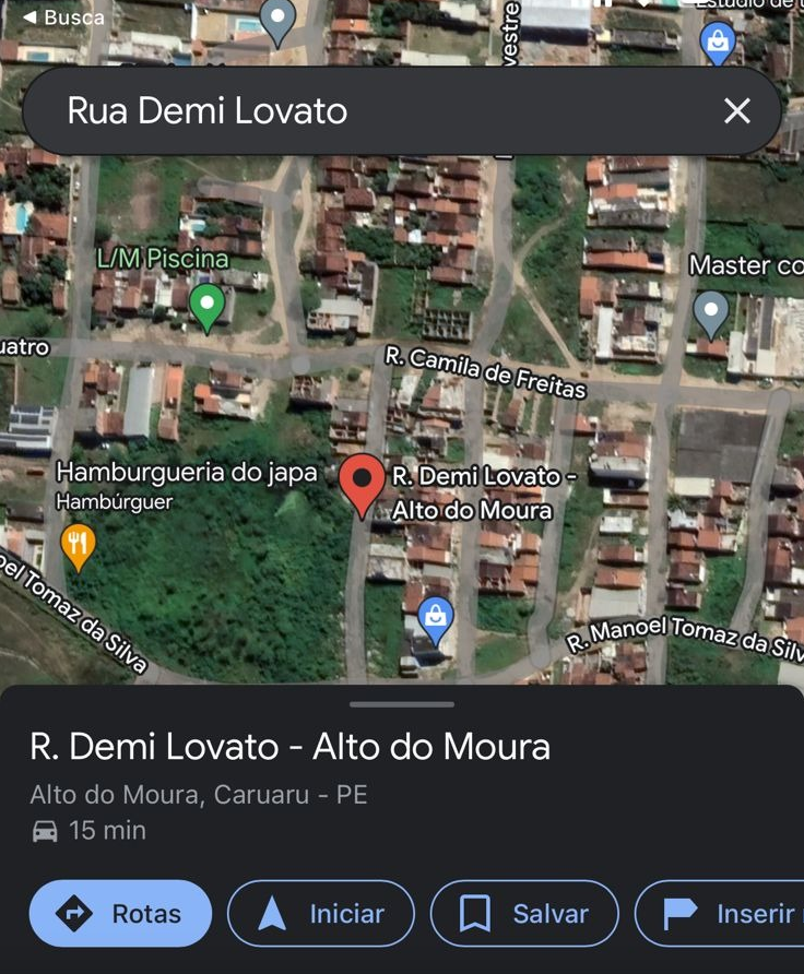 🚨 VEJA: Demi Lovato ganha nome de rua no Nordeste e choca fãs.

A "Rua Demi Lovato" está localizada em Caruaru, Pernambuco. 🗣️