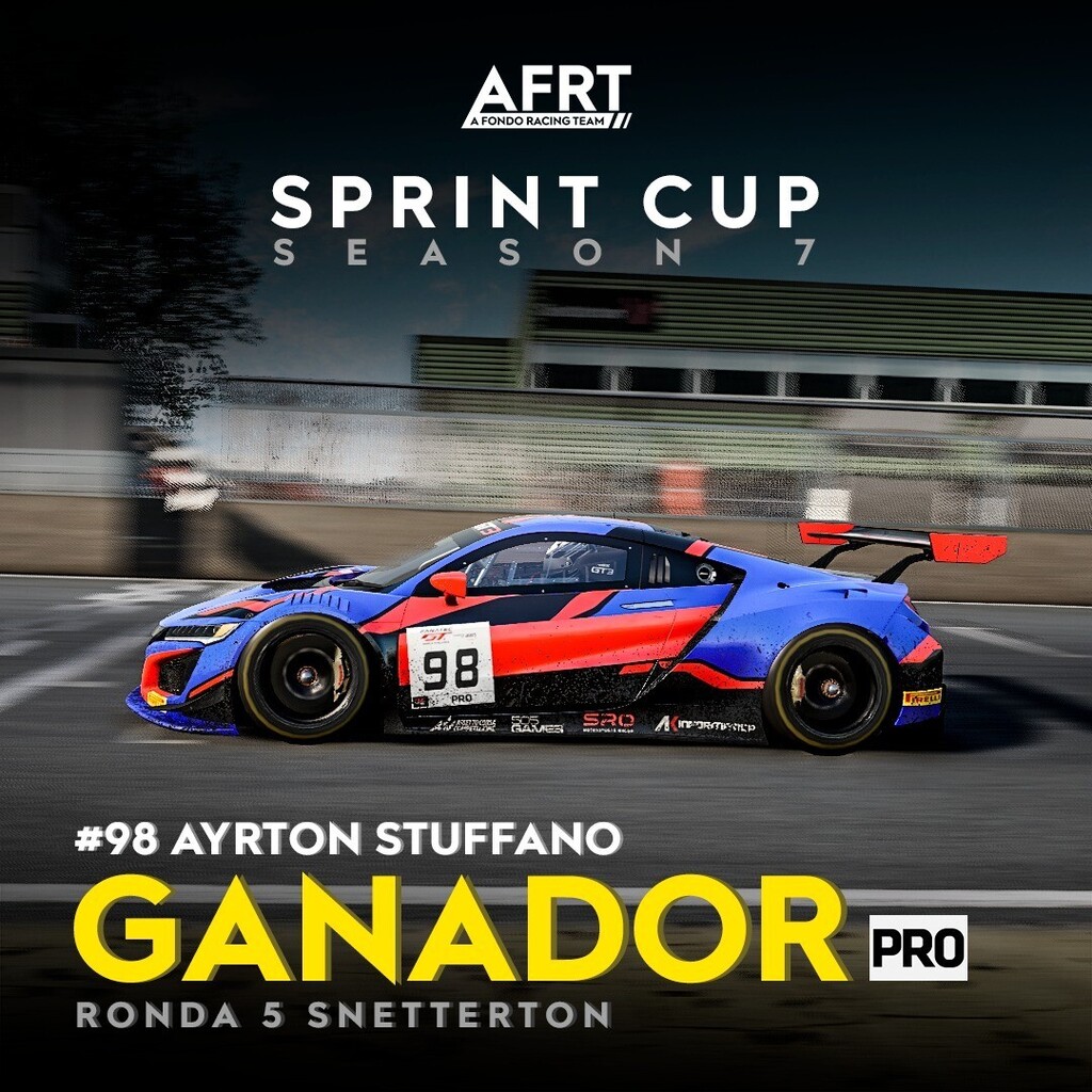 afrt_simracing's tweet photo. ¡Presentamos a los ganadores de la quinta ronda de la AFRT Sprint Cup S7 en Snetterton!

En la clase Pro, victoria de Ayrton Stuffano 🇦🇷 por sobre Mariano Rodriguez que lideró casi toda la carrera pero no pudo concretar la victoria. 
Completó el podio Ed… https://t.co/CyOvwSpV5V https://t.co/5njl3zxzY3