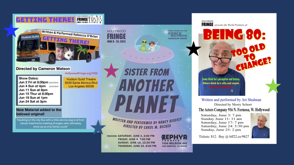 Fierce is thrilled to be represented at the 2023 Hollywood Fringe Festival with three wonderful one-person shows by <a href="/RebeccaOBrien2u/">Rebecca O'Brien</a> Nancy Beverly &amp; Art Shulman. Tickets go on sale May 1. More to come! #HFF23 #plays #playwrights #latheatre #livetheatre hollywoodfringe.org