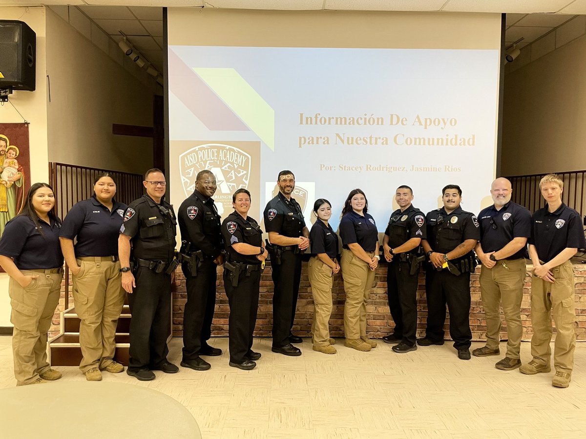 Thank you <a href="/AISDPoliceAcdmy/">AISD Police Academy</a> students for developing and hosting a Spanish speaking community outreach forum this evening. We discussed various topics including <a href="/ArlingtonPD/">Arlington, TX Police</a> engagement opportunities. Y’all did a great job!