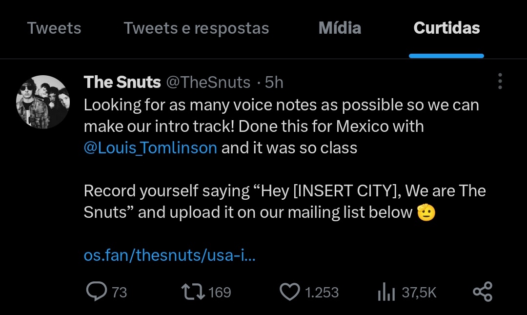 📲| Curte aqui também! Louis deu like nesse tweet da banda "The Snuts".